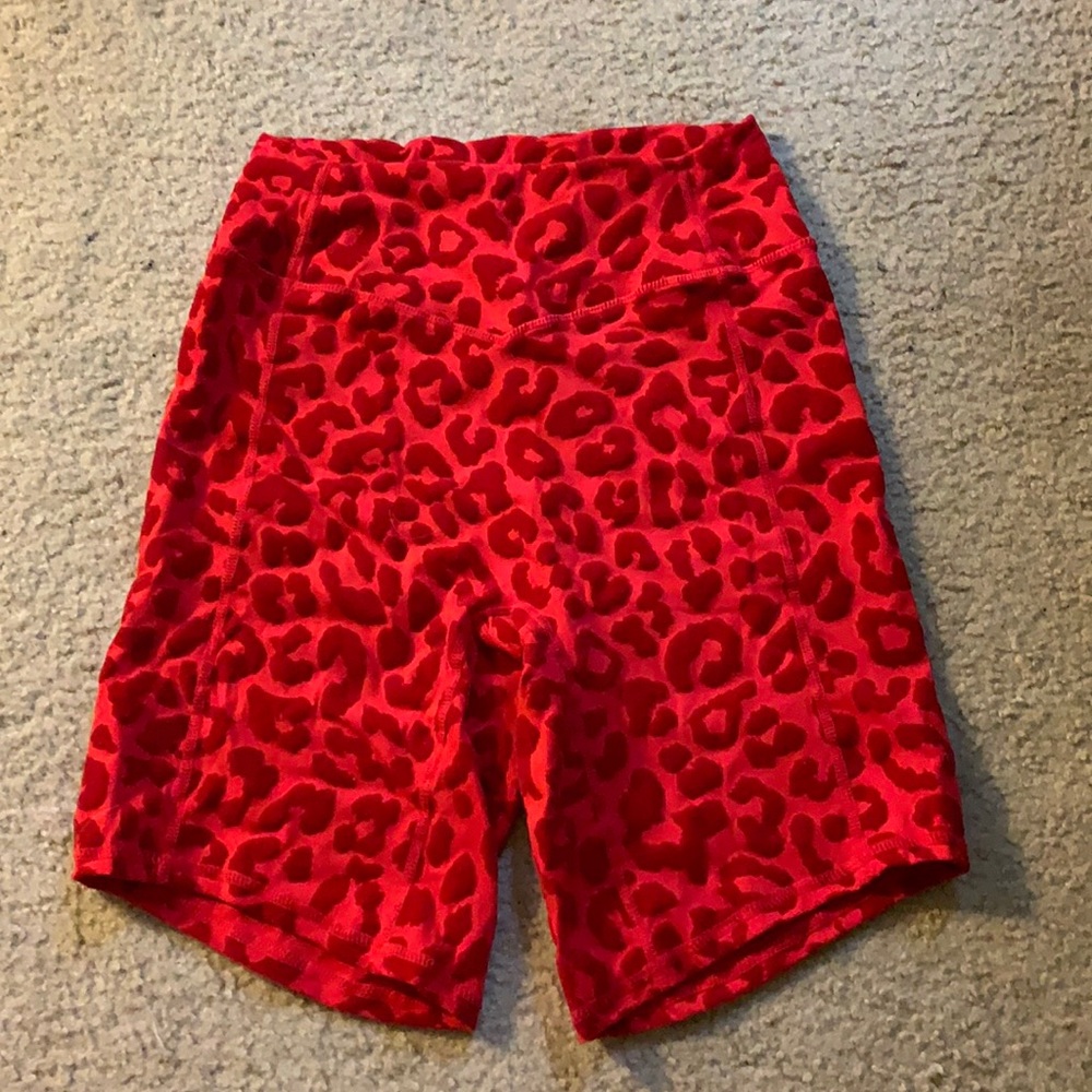 Leopard Print Red Bike Shorts